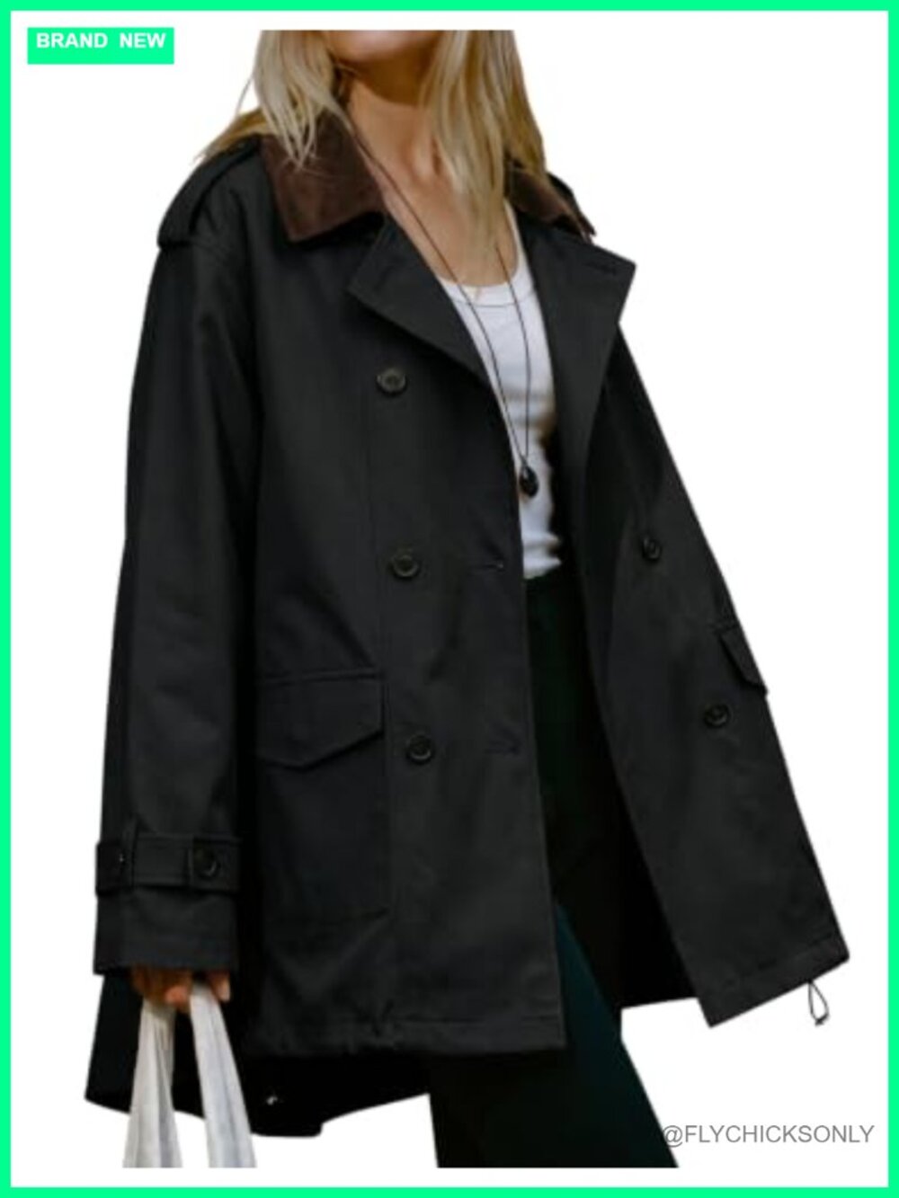 Hooever Oversized Double Breasted Trench Coat High Low Hem Fall Winter